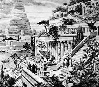 Artists recreation of the Hanging Gardens of Babylon 600 BC Enciclopedia Brittanica