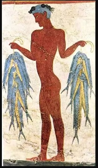 Ancient Greece Fisherman Fresco Akrotiri Mesopotamia 2000 BC