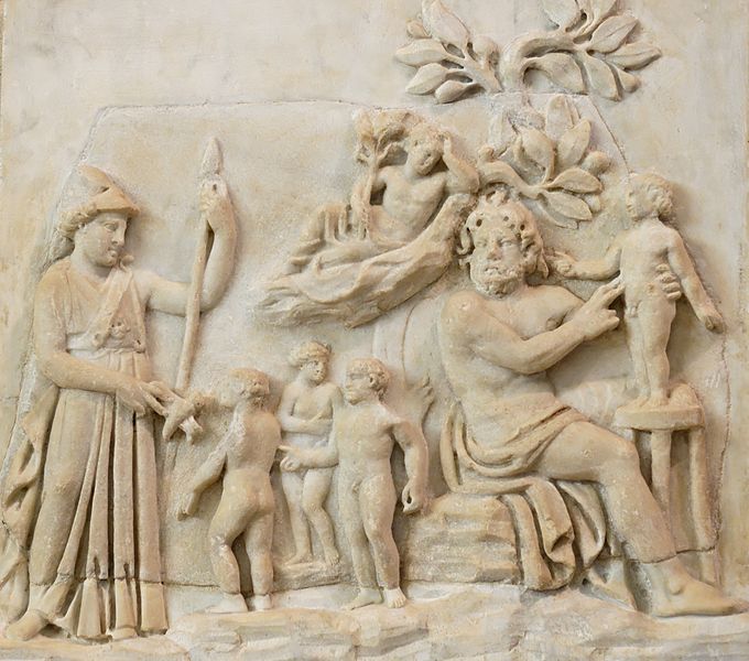 Creation of humanity by Prometheus as Athena looks on (Roman-era relief 3rd century AD) Italy