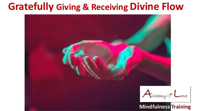 Gratefully giving or receiving divine flow light as symbol of divine