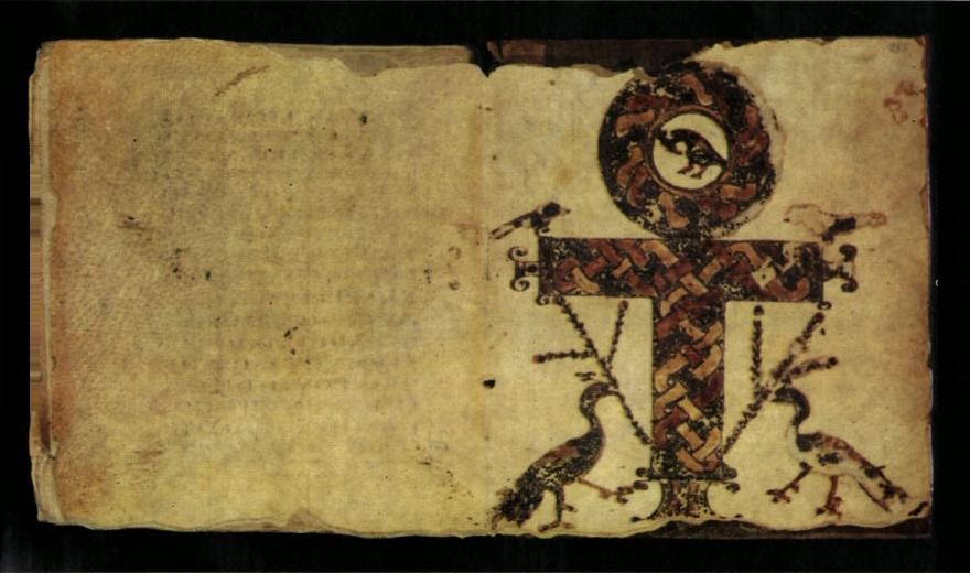 A crux ansata as a symbol of the Egyptian Anx and resurection in Codex Glazier a Coptic manuscript New Testament 400 AC