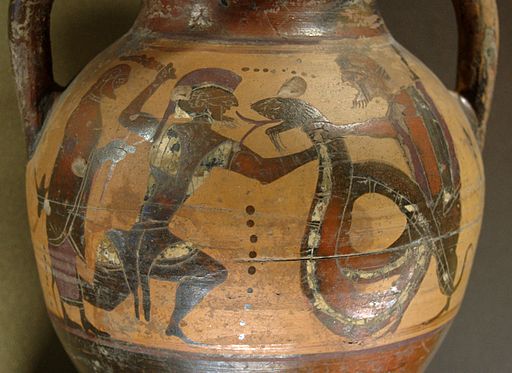 Cadmus fighting the dragon amphora from Euboea 550 BC Louvre Museum