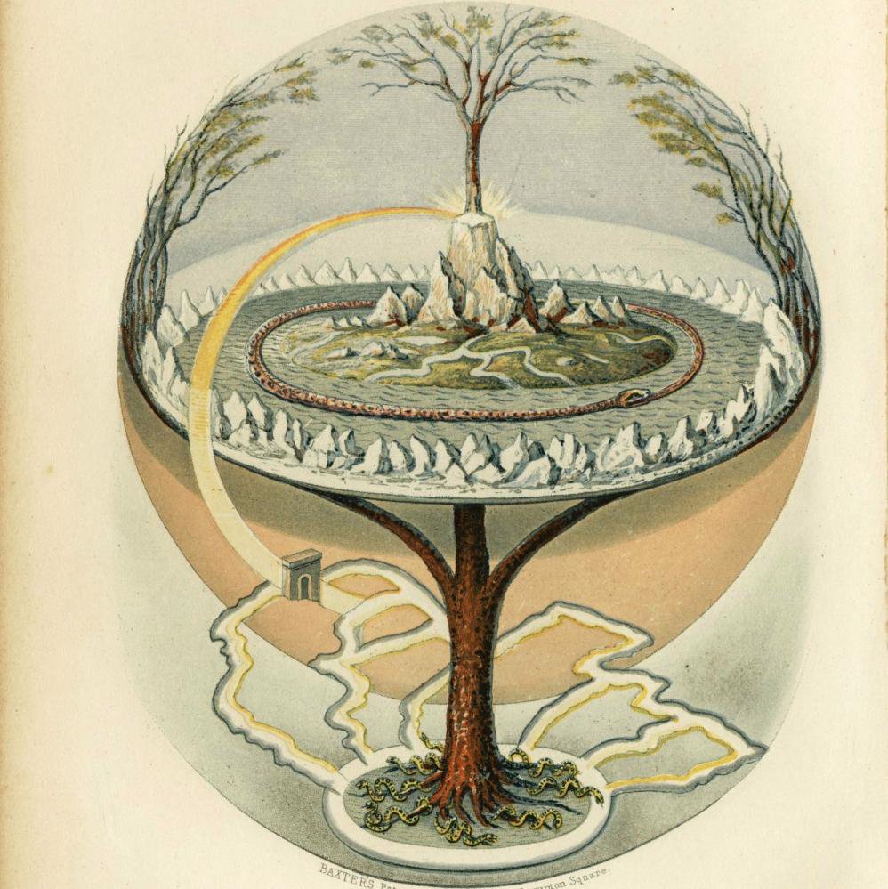 Yggdrasil Tree of Life from Prose Edda, an Old Norse work of literature written in Iceland in the early 13th century. In 1847 Painted by Oluf Olufsen Bagge